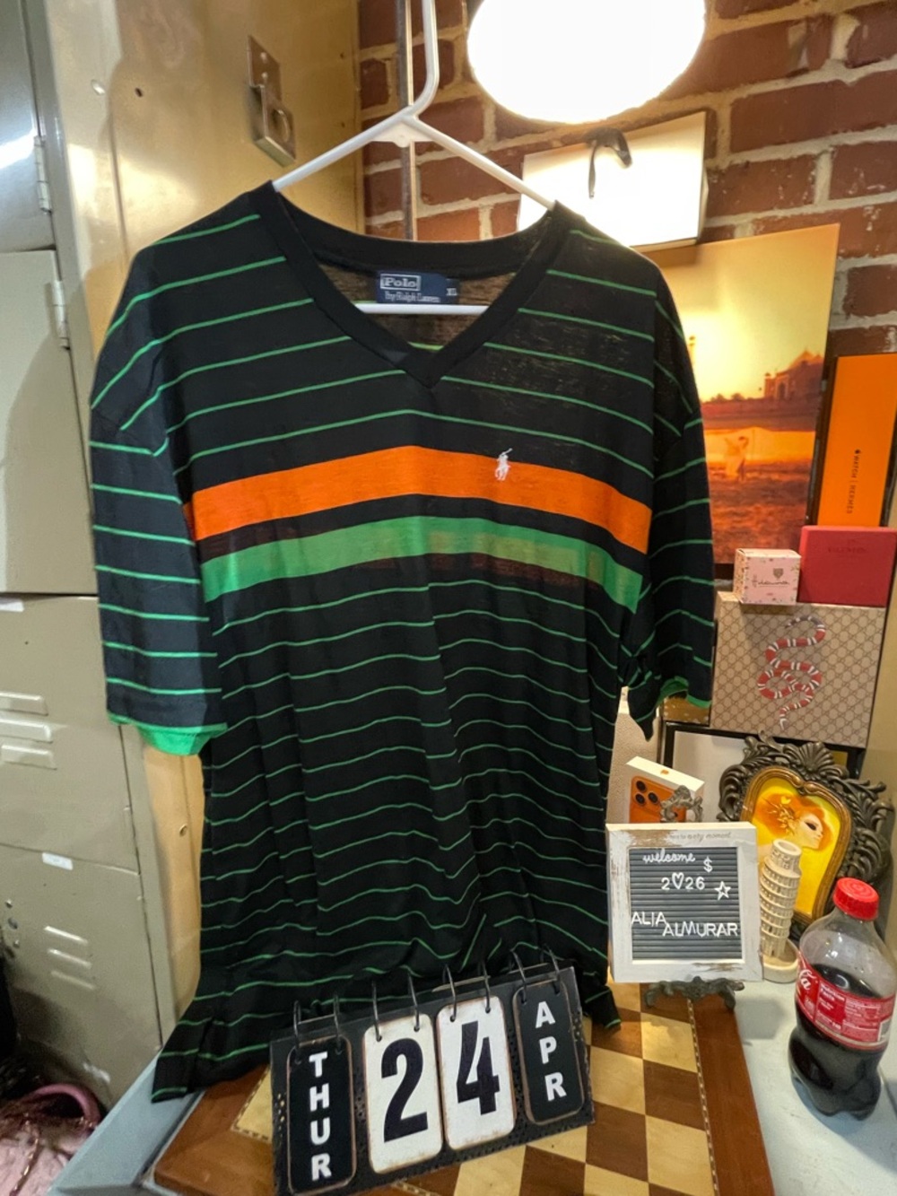 Vtg Polo Ralph Lauren striped V-neck t-shirt.